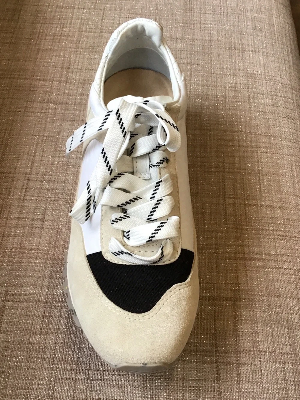 Vaneli White, Beige and Black Lace-Up Sneaker